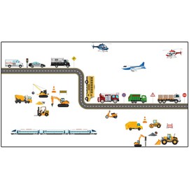 Car Wall Stickers Kids, Road Tape and Cars Wall Stickers Boys Bedroom Accessories, Vehicle Sticker Boy Room Wall Stickers, Transport Cars Truck Wall Decals for Kids Boys Bedroom Playroom Baby Nursery