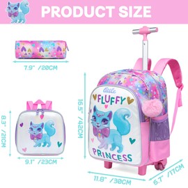 Oruiji Rolling Backpack for Girls 8-12 School Backpacks with Wheels for Girls Rolling Backpack for Kids Cute Bookbag Schoolbag for Girl