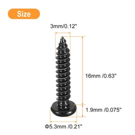 TA-VIGOR 100Pcs Self Tapping Screws, M3 Phillips Pan Head Screw, 16mm Round Head Tapping Screws, Stainless Steel Machine Wood Fasteners Bolts for Wood, Drywall, Furniture, Repairing, Black