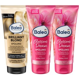 Balea Set of 3 Hair Care: Professional Conditioner Brilliant Blonde Hair Conditioner for Blonded, Highlighted, Natural Blonde Hair, 200 ml + Conditioner BLOSSOM DREAM for Smoothness, 2 x 200 ml (600