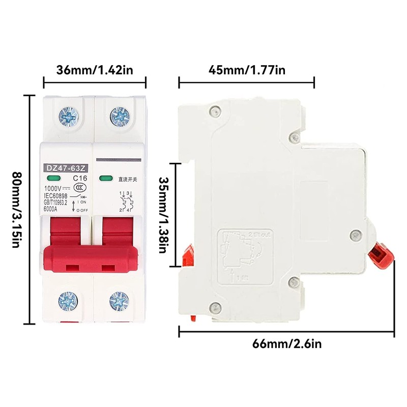 Pack of 2 1000 V DC Circuit Breaker 16 A