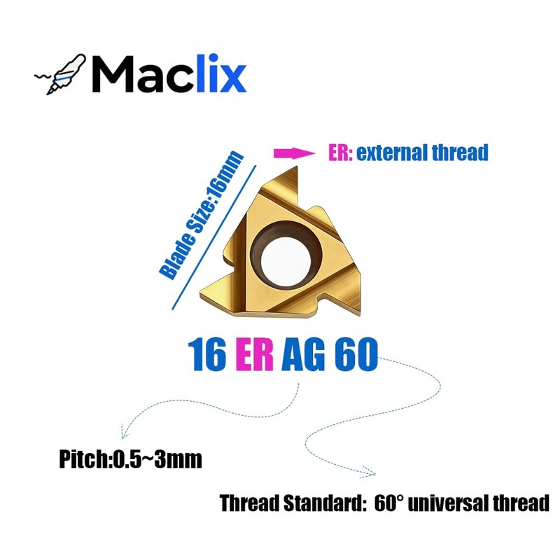 10PCS 16ER AG60 CNC Lathe Indexable Threading Carbide Turning Insert