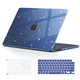 EooCoo Case Compatible with MacBook Air 13 inch M4 2025 2024-2022 Release M3 M2 A3240 A3113 A2681, Glitter Hard Shell&Keyboard Skin Cover&Screen Protector for Mac Air 13.6 inch Case, Sparkly Midnight