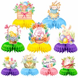 Jamonxi Easter Party Decorations Supplies for Table, Cute Bunny Rabbits Chick Eggs Colorful Honeycomb Centerpiece Table Decorations for Home Dining Room Indoor Outdoor, Easy To Use