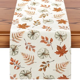 Artscope Pumpkins Maple Leaves Fall Table Runner,Thanksgiving Holiday Kitchen Dining Table Decoration for Fall Home Decor 13x90 Inch - Orange