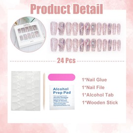 Mulaibdin Press on Nails Medium Shiny Fake Nails with Diamond Designs Glitter Acrylic False Nails for Women Artificial Luxury 24 PCS (Pink)