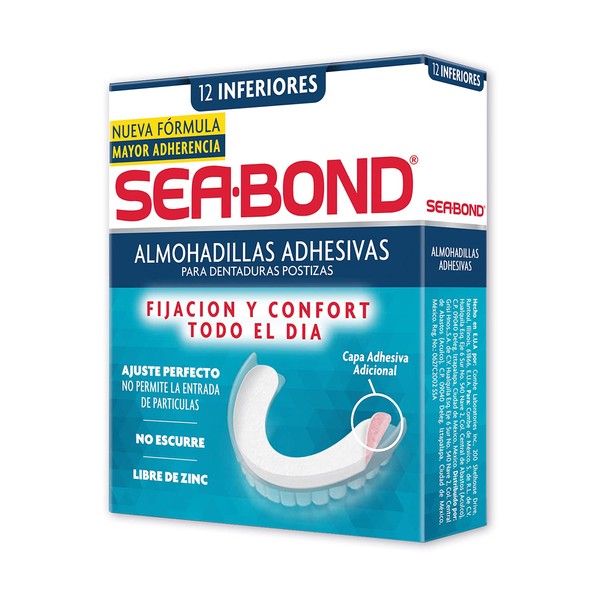 SeaBond Almohadillas Adhesivas para Denturas Postizas Inferiores 12 Piezas