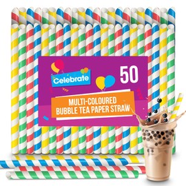 50pk Colourful Bubble Tea Straws 21cm | Large & Thick Paper Straws Drinking Paper That Won't Go Soggy | Large Boba Straws, Biodegradable Milkshake Straws, Boba Straw, Smoothie Straws, Bubble Tea Straw