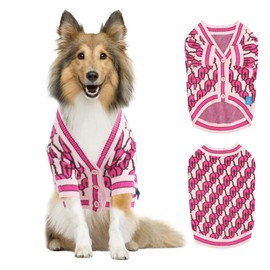 On The Roll,Dynamic Letter Patterned Dog Sweater,Pet Sweaters for Dogs,Dog Cardigan,Knitted Pet Clothing,Pet Clothes,Suitable for All Seasons and Types of Dogs(Pink L)