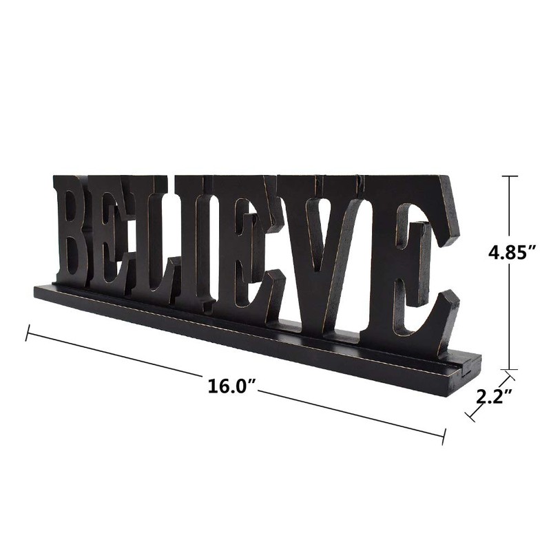 Rustic Wood Believe Letter Sign - Free Standing Decorative Table