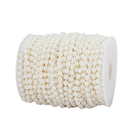 Guirnalda de abalorio de perlas de imitación de 6 mm, rollo de perlas para decorar centros de mesa florales para bodas, fiestas, árbol de Navidad (82 pies, marfil)
