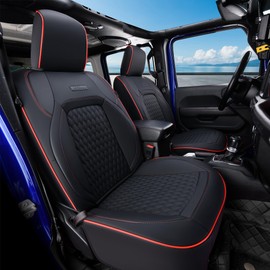 Coverado Seat Covers for Jeep Wrangler, Car Seat Covers Full Set 4 Door JL Accessories Custom Fit for Rubicon Sahara Sport S Altitude Willys Unlimited 2018 2019 2020 2021 2022 2023 2024 (Red Line)