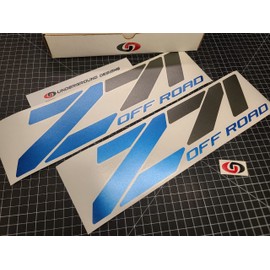 Z71 Off Road Decals (2-Pack) Chevy Fender 15" Custom Tailgate Stickers Silverado (Bright Blue Metallic & Charcoal)