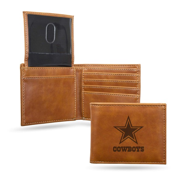 Rico Industries Laser Engraved Billfold Unisex Leather Wallet, Dallas Cowboys Brown