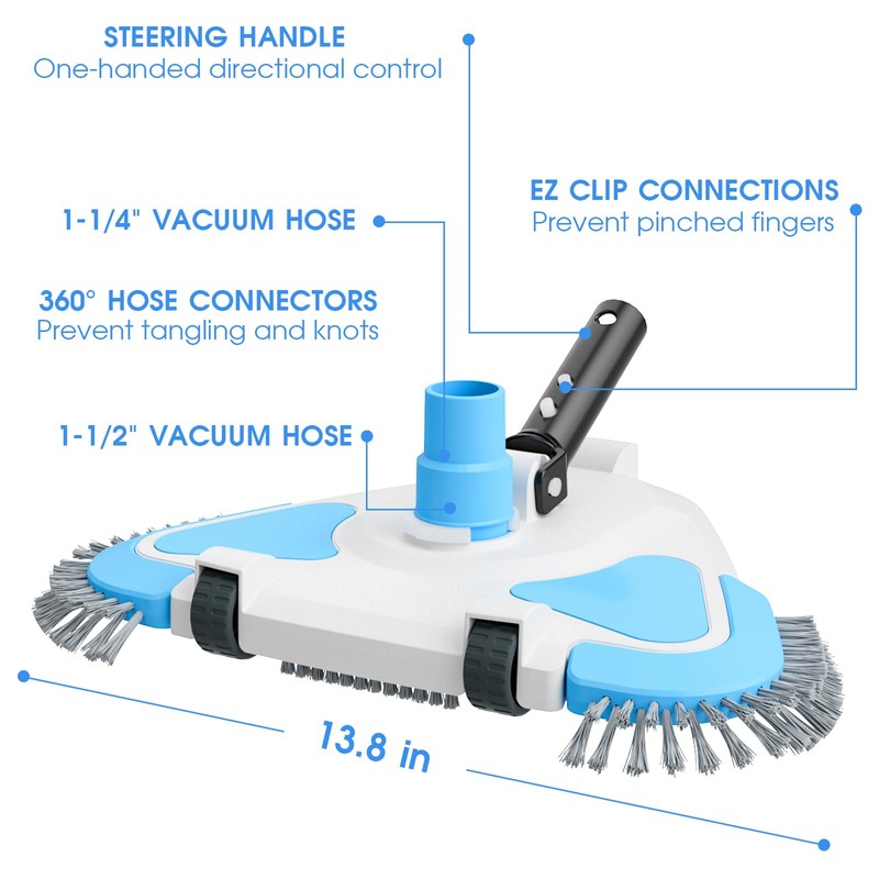 2025 Enhanced TidyMister Pool Vacuum Head with Wheels,Steering Handle Swimming