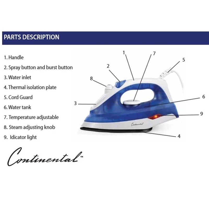 Continental Lightweight 3-Way Spray - Burst Steam - Non-Stick Soleplate