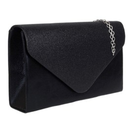 Girly Handbags Womens Glitter Flap Shimmer Clutch Bag - Black