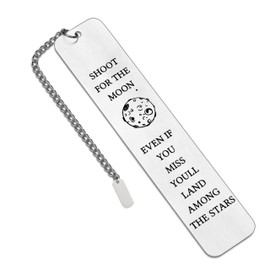 Generic ""Shoot for The Moon"" Inspirational Quote Bookmark - Stainless Steel Book Mark, Motivational Gift for Friends, Family, Students, and Book Lovers - Gift Box Included, Silver-white
