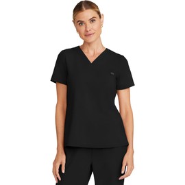 Healing Hands Women's Tops V-Neck Scrub Top Tuck-in with Welt Chest Pocket HH755, M, Black