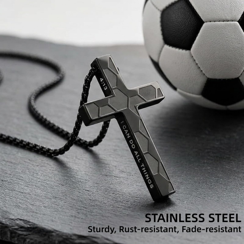 RSWETE Soccer Cross Necklace, Bible Verse Gifts for Men &