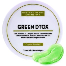 Nuestra Tierra Cosmética Green Dtox Crystal Parches con Matcha y Centella, Árnica Calmante, HA 8D, 60 Piezas
