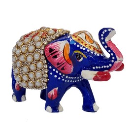 Purpledip Metal Figurine Elephant: Enamelled Meenakari Artwork With Glittering Beads (10470A)