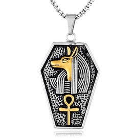 PikaLF Anubis Necklace for Men, Ankh Cross Necklace, Egyptian Anubis Head Pendant Necklace with 23.6 Inch Chain, Retro Wolf Tribe Amulet Necklace, NO