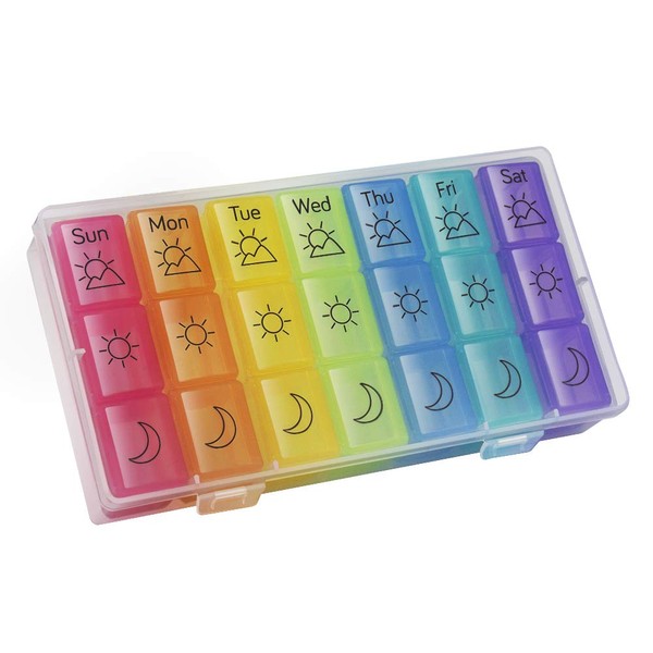 Weekly Pill Organizer 3-Times-A-Day Pill Box 7 Day Pill Holder Large Compartments Moisture-Proof Pill Case Medication Reminder Portable Container for Vitamins Fish Oil Meds and Supplements