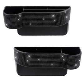 SPANICE Bling Bling Car Seat Organizer Front Seat Gap Filler with Crystal Rhinestones Diamond, PU Leather Car Seat Console Storage Organizer for Car Accessories (2 Pack Black)