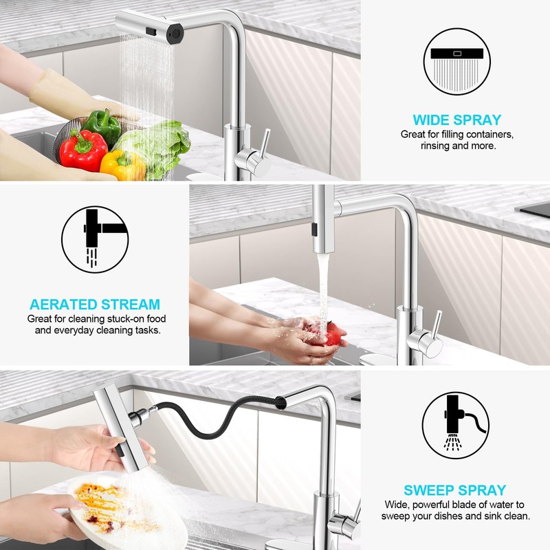 AVSIILE Waterfall Kitchen Faucets with Pull Down Sprayer & Soap