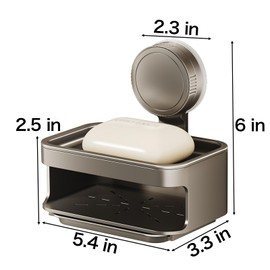 Bar Soap Holder Dish, Bathroom Soap Dish with Drain Tray, Wall Mounted Suction Sponge Holder for Shower Travel Gym Camping Dorm Hiking Kitchen Sink, Compact Shower Essentials 5.3*3.3*5.9 in (Gray)