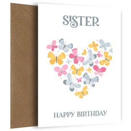 Butterfly Birthday Card for Sister | Butterfly Heart | Female Happy Birthday Card for their Bday when she turns a year older! Sister Birthday Cards