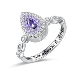 Anillo de cremación con forma de lágrima para cenizas - Anillo de plata de ley 925 para recuerdo de urna, Plata de ley, Zirconia cúbica