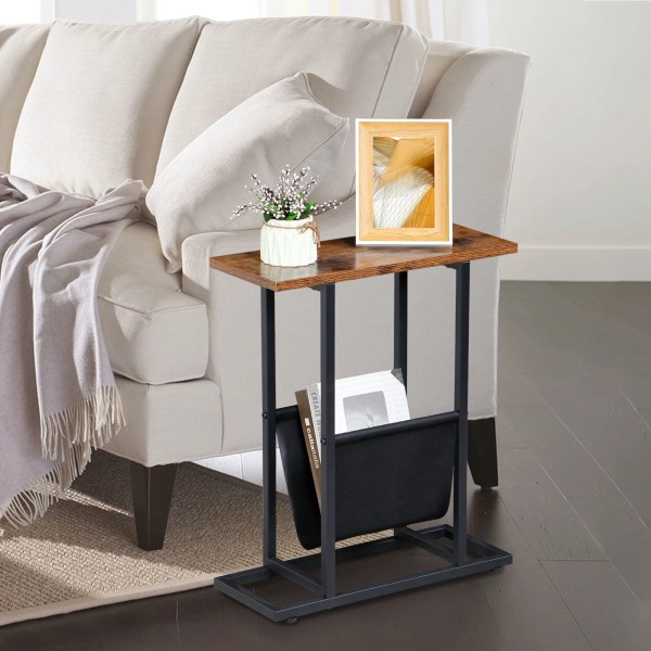tiokok Minimalist Side Table with Storage, Narrow Nightstand w/ Magazine