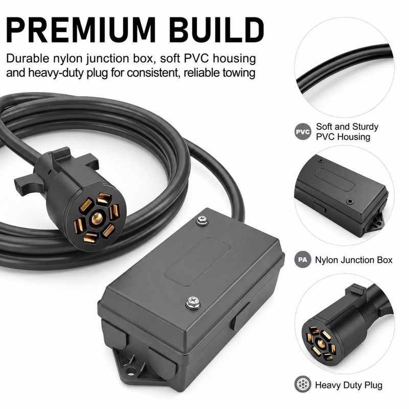 PKDOAX 7 Way Trailer Cord with Junction Box, 8 Ft