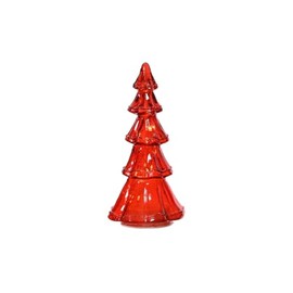 Lumineo Small Micro LED Red Glass Tree, 7.6" Tall, Warm White Lights, Battery Operated, 6-Hour Timer, Indoor Holiday Decoration