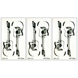 PARITA Small Tattoos Electric Guitar Music Rock and Roll Cartoon Temporary Tattoo Body Sticker Hand Neck Wrist Art Fashion Tattoo Fake Waterproof for Adult Men Women Kids (Pack 3 PCS.)
