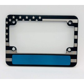 BilletVault Blue LINE American Flag Billet Aluminum Motorcycle License Plate Frame- BSWP-Blue