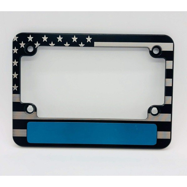 BilletVault Blue LINE American Flag Billet Aluminum Motorcycle License Plate