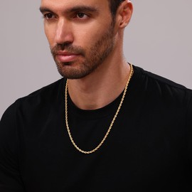 Gold Plated Necklace for Men 2.5MM 20 Inches Stainless Steel Twist Rope Chain for Women Mens