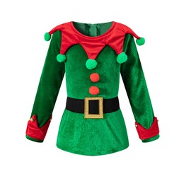 IWALUE Kids Boys Christmas Elf Costume Pants Set Santa's Helper Xmas Outfit with Hat Ears Belt Socks Shoes (Green,7-8Years)