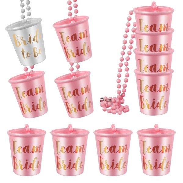 Hen Party Shot Glasses Shot Glass Necklace 12 Pieces Hen Party Shot Glass Necklace Plastic Bachelorette and Bride Shot Glass Necklace for Bachelor Wedding Party and Bridal Shower Decorations(Pink)
