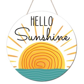 Arosche Summer Decorations Door Hanging Sign Wreath Hello Sunshine Wooden Door Hanger Farmhouse Rustic Welcome Summer Wreath Sign for Pool, Tree, Front Door, Wall, Party Supplies