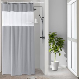UFRIDAY Stall Shower Curtain Grey and White,48 x 78 Inch Fabric Shower Curtain with Window.Shower Curtain for Bathroom and Bathtubs,Machine Washable, Hotel Quality