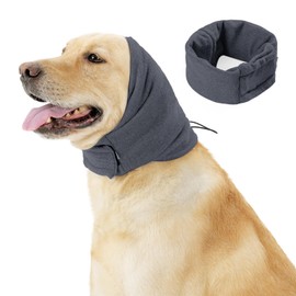 PAWIVID Dog Ear Muffs & No Shake Ear Wrap for Hematoma, Bathing, Drying & Noise Anxiety Relief - Elastic Ear Protector with Calming Hoodie Design for Grooming/Head Ear Cover (Grey, L)