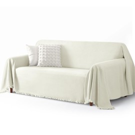 TAOCOCO Couch Covers for Pets Heavy Duty Couch Blankets for 3 Cushion Couch Sectional Sofa Covers Durable Throw Couch Covers for Dogs, Kids, Washable Sofa Slipcovers with Tassels (71''x134'' Ivory)