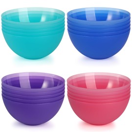 yarlung 20 Pack 24 Oz Plastic Salad Bowls, 6 Inch Snack Bowls Lightweight Cereal Bowls Set for Pasta, Soup, Rice, Clear 4 Colors