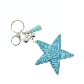 J & J LONDON Star Keyring/Bag Charm Diamante Bling Glitter Crystal Key Buckle for Women Girl (Navy)