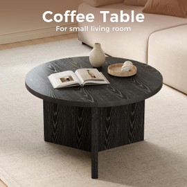 Luoxiao Small Round Coffee Table for Living Room Minimalist Center Table for Small Space Modern End Table with Adjustable Feet Pads Black, Wood Grain B