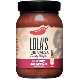 Lola's Fine Hot Sauce Cherry Jalapeño Salsa - Sweet & Slightly Spicy | Fresh Tomato, Cherry & Jalapeño Blend | Flavorful & Versatile, 16oz Jar